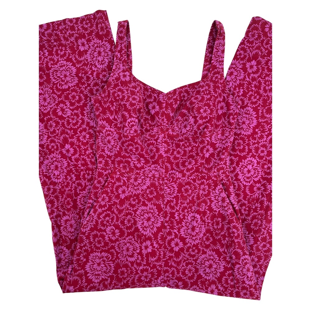 Maeve Anthropologie The Colette Jumpsuit Pink Red Floral Wide Leg Womens Size 2